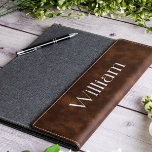 Personalized Laser Engraved Leather Portfolio For Men and Women, Monogramed Leather Art Handmade Portfolio File Folder Case With Legal Pad