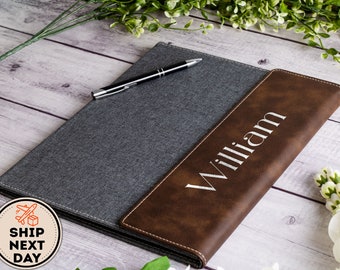 Personalized Laser Engraved Leather Portfolio For Men and Women, Monogramed Leather Art Handmade Portfolio File Folder Case With Legal Pad