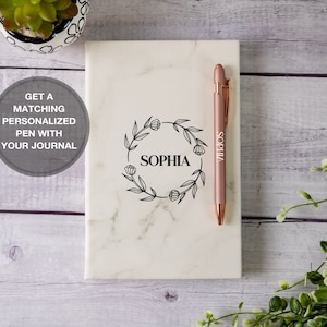 Custom Leather Notebook and Pen Set, Personalized Engraved Leather Journal and Pen For Women, Custom Diary for Her, Gift for Mom and Dad