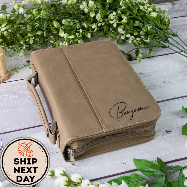 Custom Engraved Leather Book Cover With Zipper Personalized Etsy