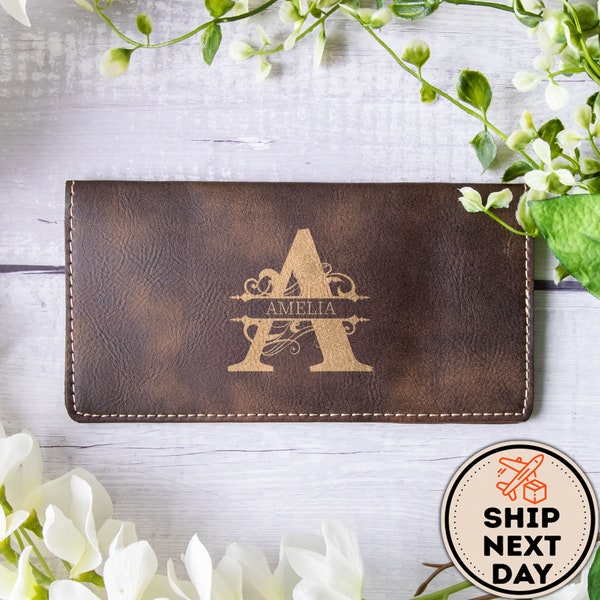 Personalized Monogram Leather Checkbook Cover, Custom Duplicate Checkbook Cover For Women and Men, Office and Colleague Gift