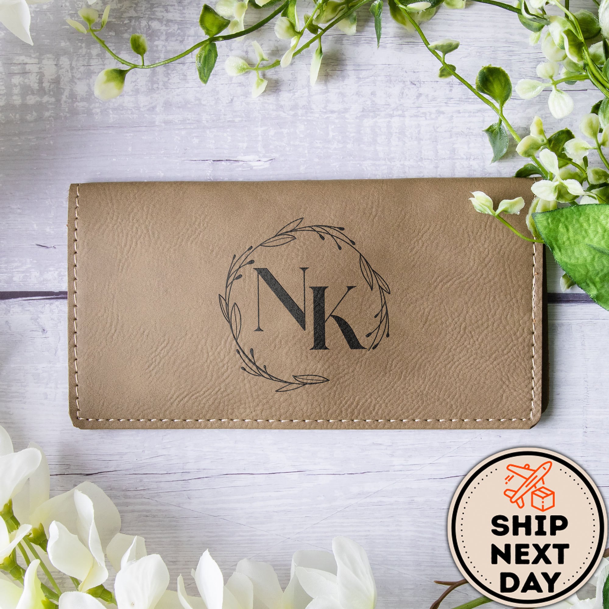 Personalized Faux Leather Checkbook Cover with Monogram