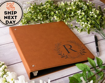 Personalized Leather 3 Ring Binder Portfolio, Custom Leather 8 x 11 Binder, Leather Ring Binder Office Gift For Employees