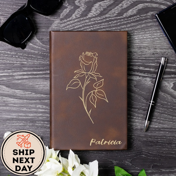 Personalized Engraved Leather Journal For Men and Women, Custom Prayer Journal, Custom Birth Flower Notebook, Birth Month Travel Journal