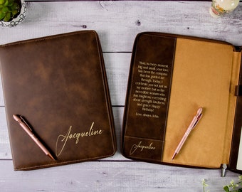 Custom Laser Engraved Leather Portfolio With Pen & Legal Pad, Personalized Leather Padfolio With Zipper, Letter Notepad, Custom Office Gifts