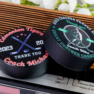 Custom Printed Hockey Puck Gift, Personalized Hockey Puck, Hockey Coach Gift, Hockey Team Roster Custom Gifts, Hockey Mom & Dad Gifts image 3