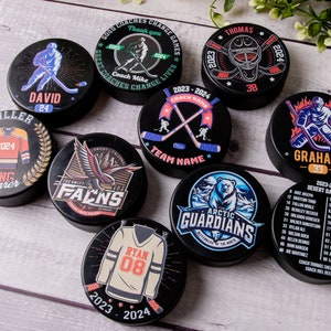 Custom Printed Hockey Puck Gift, Personalized Hockey Puck, Hockey Coach Gift, Hockey Team Roster Custom Gifts, Hockey Mom & Dad Gifts image 1