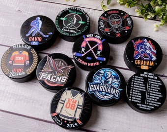 Custom Printed Hockey Puck Gift, Personalized Hockey Puck, Hockey Coach Gift, Hockey Team Roster Custom Gifts, Hockey Mom & Dad Gifts