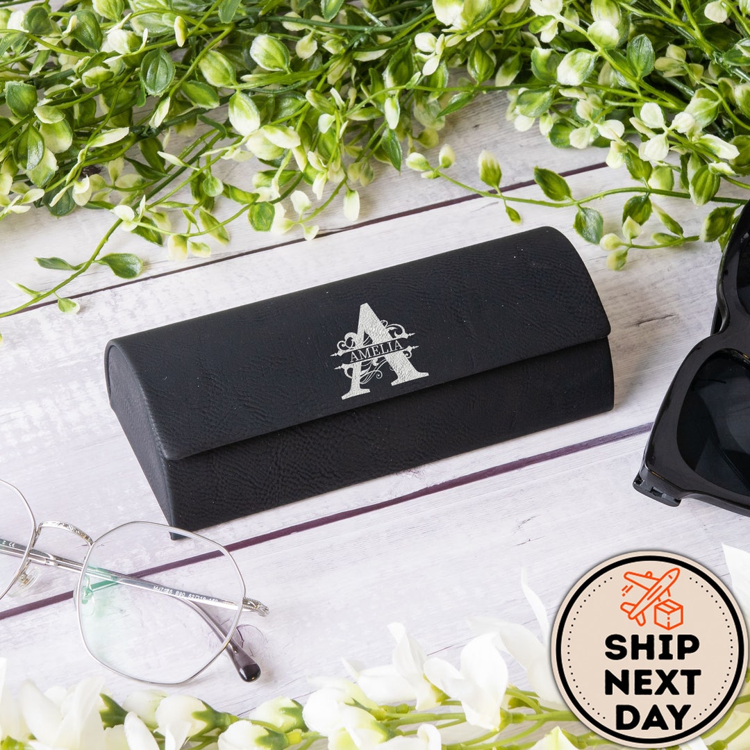 Personalized Monogrammed Leather Eyeglass Case, Custom Small Leather Eyeglass Case for Fitness