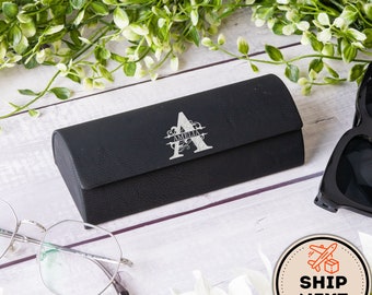 Personalized Monogrammed Leather Eyeglass Case, Custom Small Leather Eyeglass Case For Fitness, Customized Gift For Women and Men