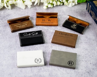 Personalized Leather Business Card Holder | Custom Laser Engraved Card Wallet, Monogrammed Magnetic Business Card Holder, Business Gift