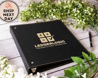 Custom Logo Leather 3 Ring Binder Portfolio, Personalized Logo Leather 8 x 11 Binder, Leather Ring Binder, Office Gift For Employees