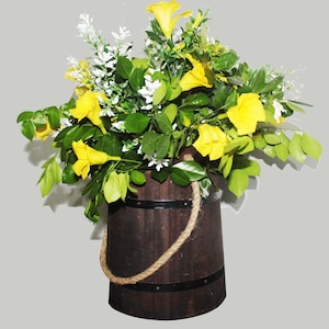 Holzeimer Primitive Pflanzgefäß, hängendes Pflanzgefäß im Firkin-Stil, rustikales Bauernhausdekor, Indoor Outdoor-Pflanzgefäß, Sukkulenten-Pflanzgefäß