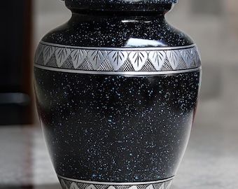 Black Galaxy Cremation Urn: Engraved Silver Leaf, Adult Ashes