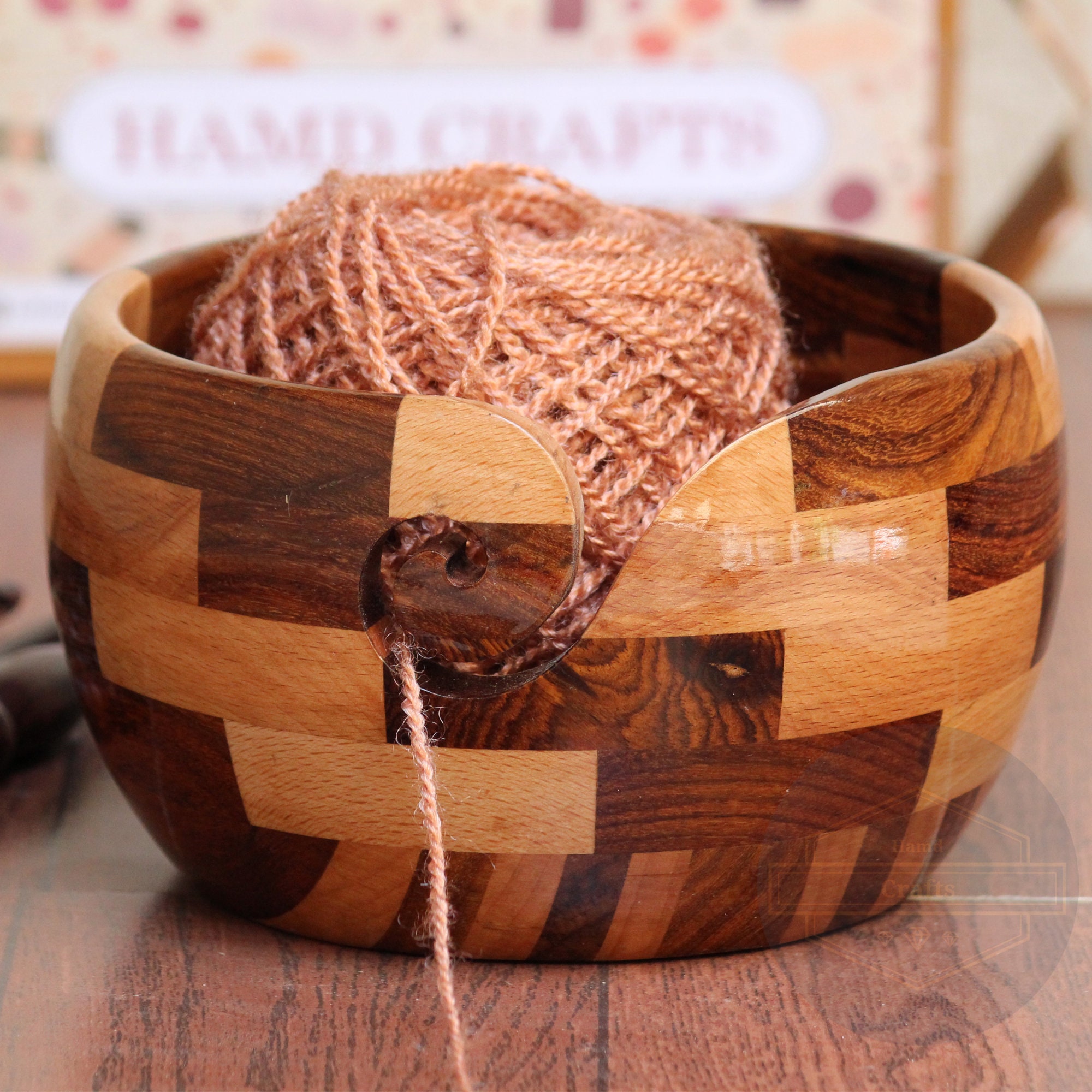 mbeta wooden wool bowl wool knitting storage bowl with lid wool bowl with  holes crochet wooden