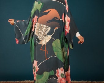 Kimono, Modal, Eco Friendly, Sustainable,  Crane At Sunrise, Dressing Gown,