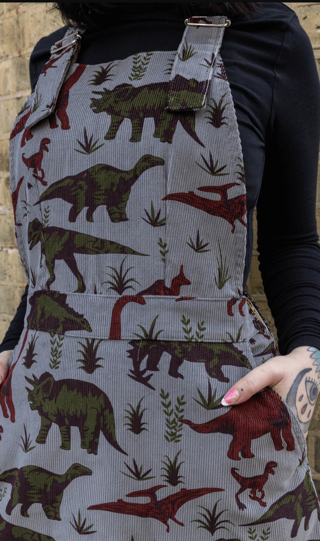Pinafore, Corduroy,dinosaur Print, Adventure, Festival