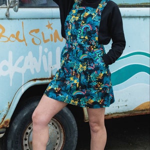 Pinafore, Dinosaur Print, Adventure, Festival, Womenswear, Dress, Run & Fly, Black Jurassic Dinosaur Print, Pinafore Dress.