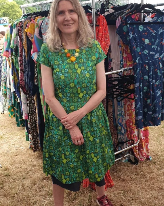 Inspired Retro, Green, Cactus, Tea Dress, Womenswear, Run & Fly