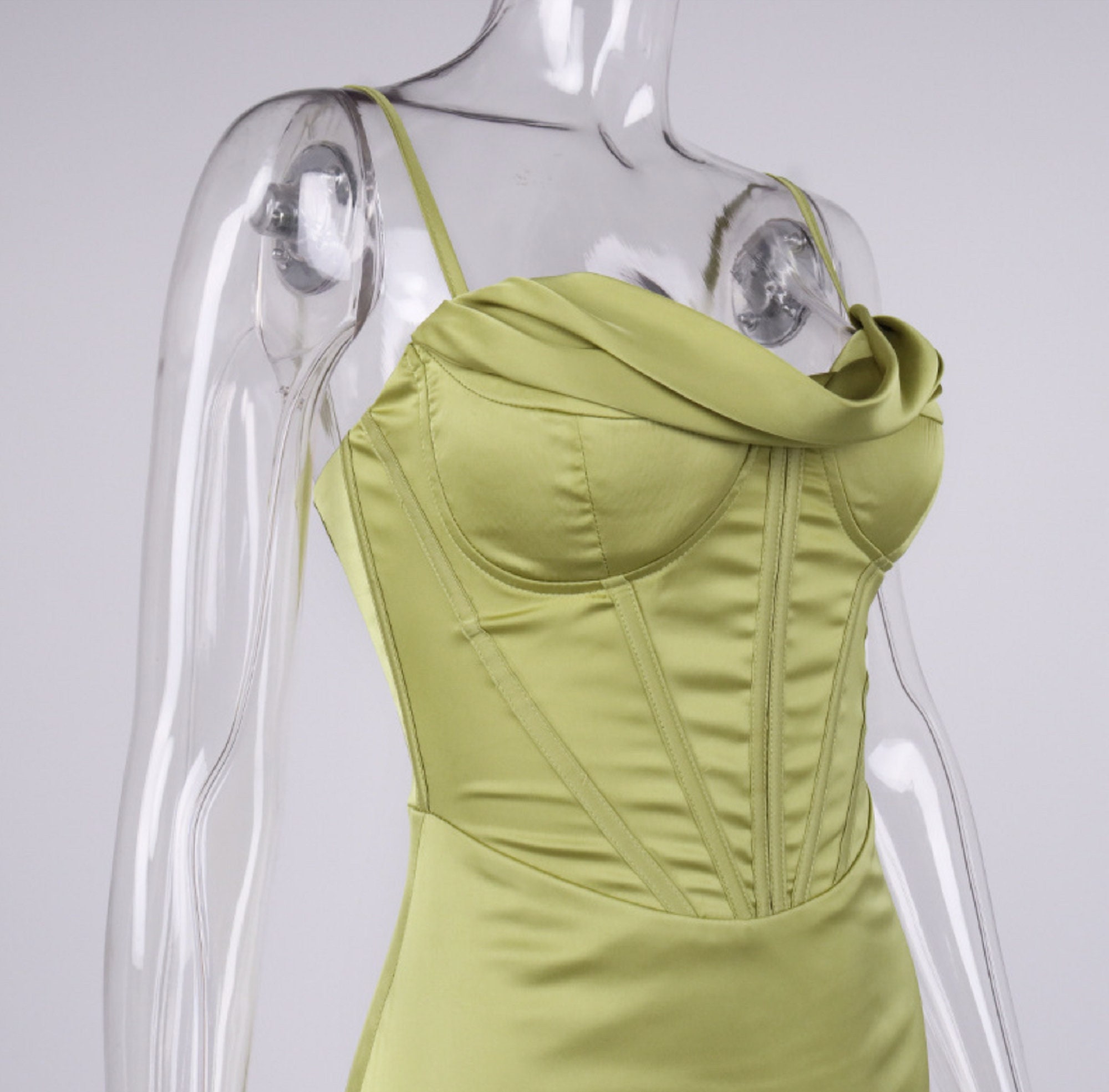 Satin Dress, Corset Prom Dress, Green Corset Dress, Prom Dress Corset ...