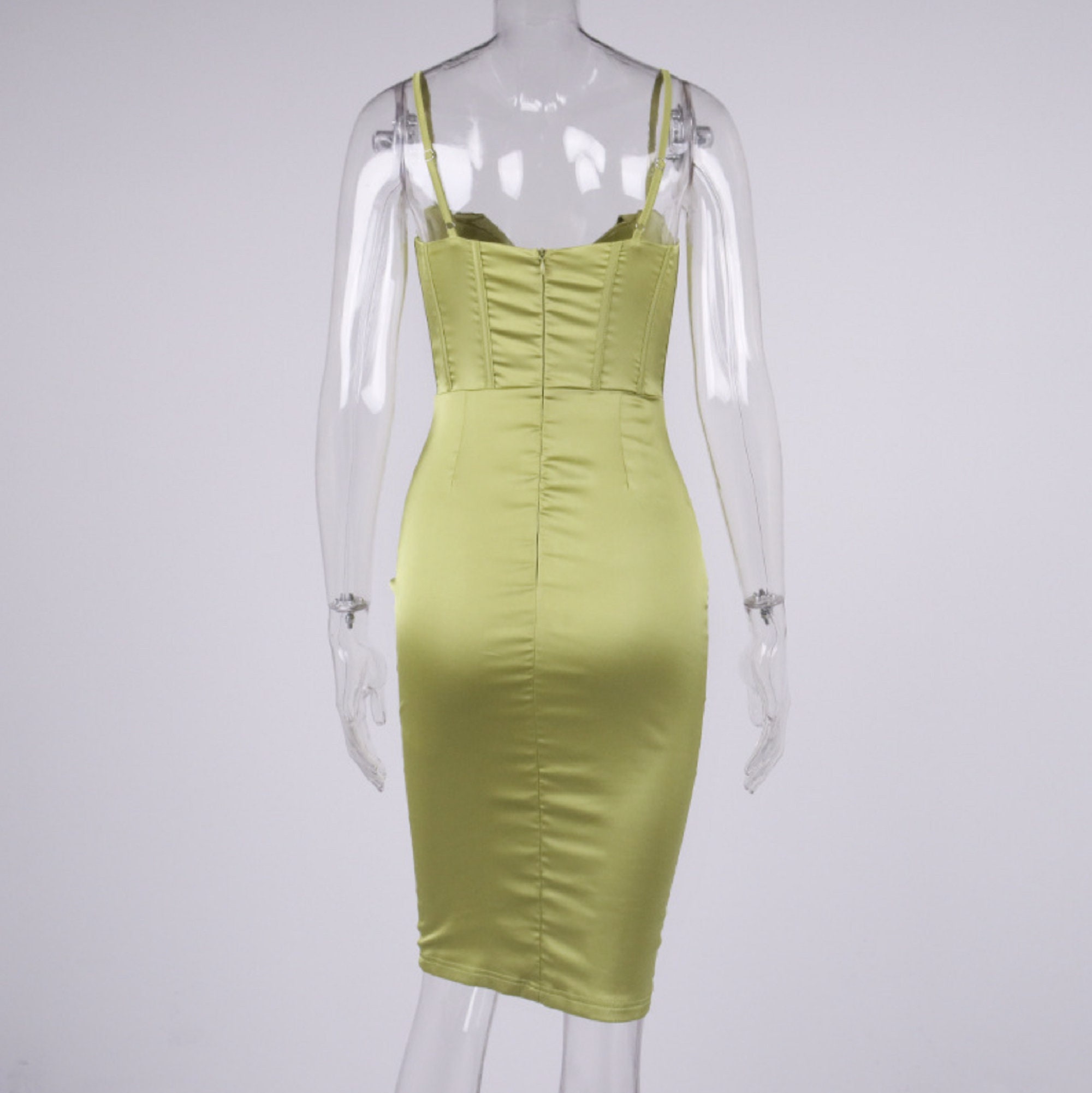 Satin Dress, Corset Prom Dress, Green Corset Dress, Prom Dress Corset ...