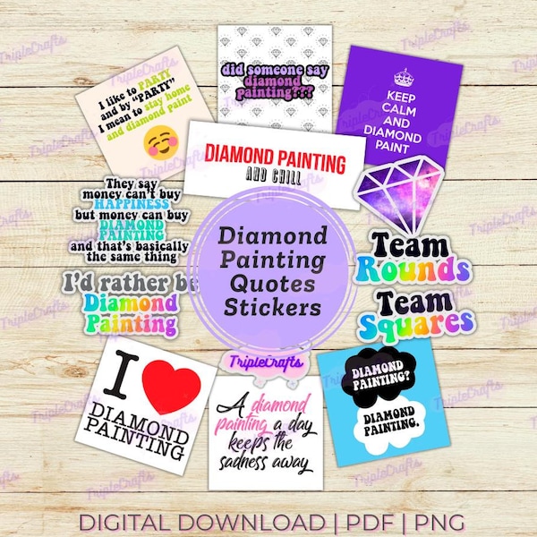 ダイヤモンド ペインティング ステッカー | ダイヤモンド ペインティング 名言 | ダイヤモンド ペインティング 面白い言葉 | PDF および PNG (セット 1)