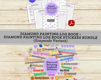 Diamond Painting Loggbok och Diamond Painting Loggboksklistermärken PAKET | Utskrivbar | Digital | Diamond Painting Journal och klistermärken