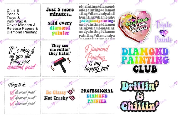 Diamond Painting Stickers, Diamond Painting Quotes Stickers, Printable  Stickers, PDF Download & PNG Download set 2 