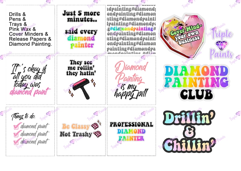 Diamond Painting Stickers, Diamond Painting Quotes Stickers, Printable