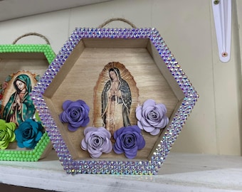 Virgencita, our lady of Guadalupe, lady de Guadalupe, wall decor, home decor, picture art, shadowbox