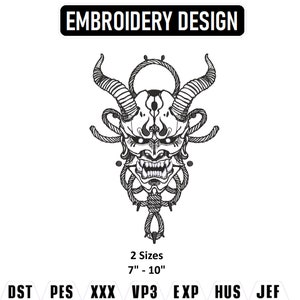 Broderidesign med hornade Oni, japansk konst (direkt nedladdning)