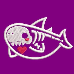 Skeleton Shark, Cartoon Inspired Embroidery Designs, Machine Embroidery Design file, Pes, Dst, Jef, Vp3, Hus, Instant Download