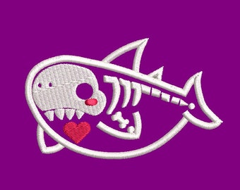 Cartoon Skeleton Shark Embroidery Design (Digital Download)