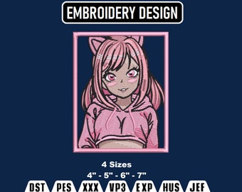 Anime Girl Embroidery Design, Video Game Inspired (Instant Download)