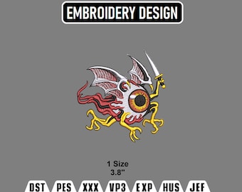 Eyeball Knight Embroidery Design, Fantasy Creature (3.8 inch) (Instant Download)