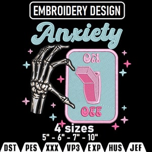 Anxiety On light switch Embroidery Design, Machine Embroidery Design file, Pes, Dst, Jef, Vp3, Hus, Instant Download