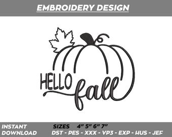 Hello Fall Pumpkin Embroidery Design (Digital Download)