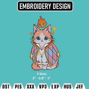 Motifs de broderie chat sorcier, motifs de broderie inspirés de l&#39;anime, fichier de motifs de broderie Machine, Pes, Dst, Jef, Vp3, Hus téléchargement immédiat