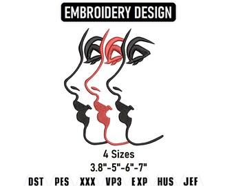Artistic Three Faces Embroidery Design (Instant Download)