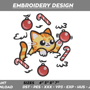 Christmas Cat Tree Embroidery Designs - Cartoon Cute Machine Embroidery Design file, Pes, Dst, Jef, Vp3, Hus Instant Download