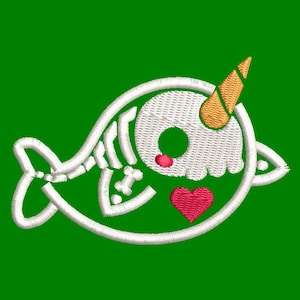 Skeleton Narwhal, Cartoon Inspired Embroidery Designs, Machine Embroidery Design file, Pes, Dst, Jef, Vp3, Hus, Instant Download