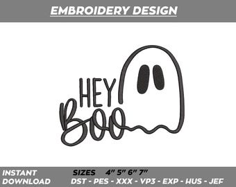 Hey Boo Halloween Ghost Embroidery Design (Digital Download)