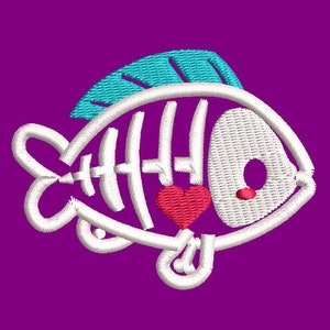 Skeleton Sea Fish, Cartoon Inspired Embroidery Designs, Machine Embroidery Design file, Pes, Dst, Jef, Vp3, Hus, Instant Download