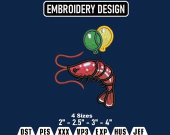 Flying Shrimp with Balloons Embroidery Design (Digital Download)