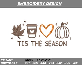 Pumpkin Spice Fall Embroidery Design – Machine Embroidery Files (Digital Download)
