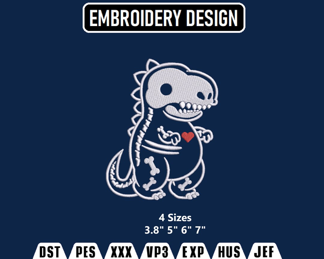 Skeleton T-rex Embroidery Design, Cartoon Dinosaur (digital Download ...