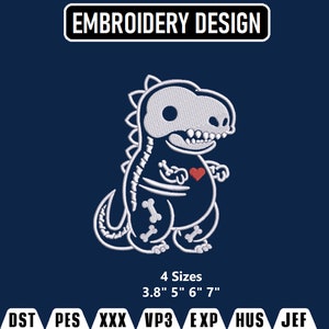 Skeleton T-Rex Cartoon Inspired Embroidery Designs, Machine Embroidery Design file, Pes, Dst, Jef, Vp3, Hus, Instant Download
