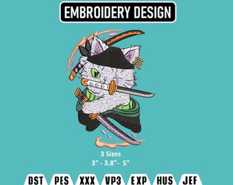 Sword Cat Embroidery Design, Anime Inspired (Instant Download)