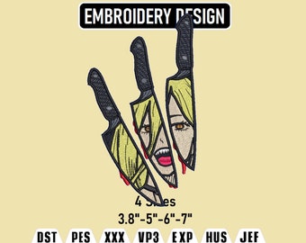 Anime Girl Knife Embroidery Design, Machine Embroidery File (Instant Download)