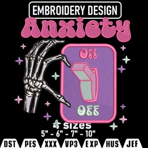 Anxiety On light switch Embroidery Design, Machine Embroidery Design file, Pes, Dst, Jef, Vp3, Hus, Instant Download